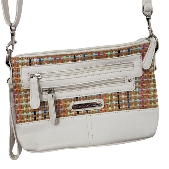 STONE Mountain NWOT Crossbody Wristlet Adjustable Strap White and Tan Woven - Picture 4 of 16